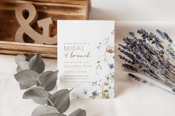 Dahlia | Brunch and Bubbly Bridal Shower Invitation, Bridal Brunch Invitation Template, Modern Floral Bridal Shower Brunch Invite, Templett