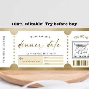 Dinner Night Gift Voucher Certificate, Surprise Date Night Coupon Template, Editable Date Night Ticket, Dinner Date Coupon INSTANT DOWNLOAD