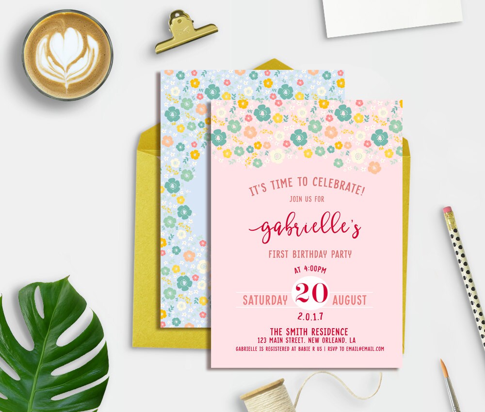 One 1st Birthday Invitation Printable. Floral 1st Birthday | Etsy