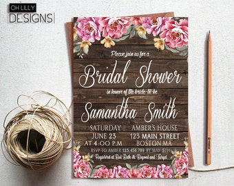 Roses Bridal Shower Invitation Printable, Rustic Floral Bridal Shower Invite, Spring Roses Bridal Shower Invite, Rustic Shower Invite