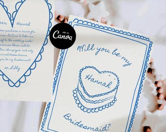 Hand Drawn Bridesmaid Proposal Card, Handwritten Bridesmaid Proposal Card, Will You Be My Bridesmaid Personalized, Floral Maid of Honor Card