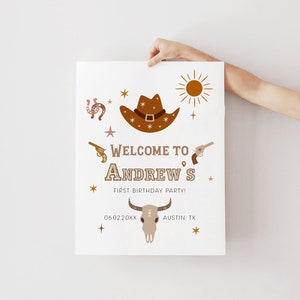 THEO | My First Rodeo Birthday Welcome Sign, Cowboy Birthday Welcome Sign, Little Cowboy Birthday Decor, Wild West Birthday Party, Download