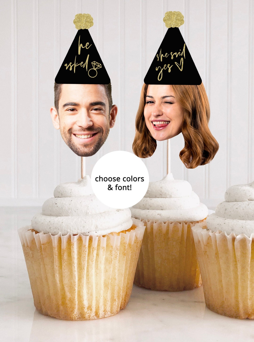 Bachelorette Cupcake Toppers Printable, He Asked She Said Yes Decor