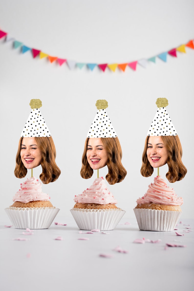 Custom Face Cupcake Toppers Polka Dot Party Decor Photo Etsy