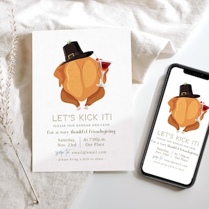 Let&#39;s Kick It Friendsgiving Invitation, Friendsgiving Invitation Template, Funny Friendsgiving, Thanksgiving Electronic Text Invite, Digital