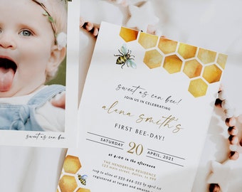 Bee Birthday Invitation Template, Bumble Bee Birthday Invitation, First Birthday Invitation Girl, Honey Birthday Invite Printable