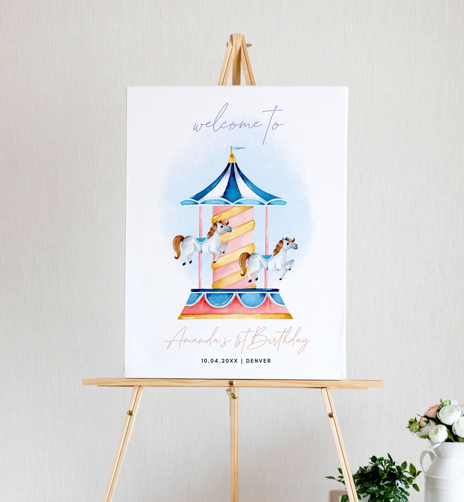 Carousel Birthday Welcome Sign, Carousel Welcome Sign Template ...