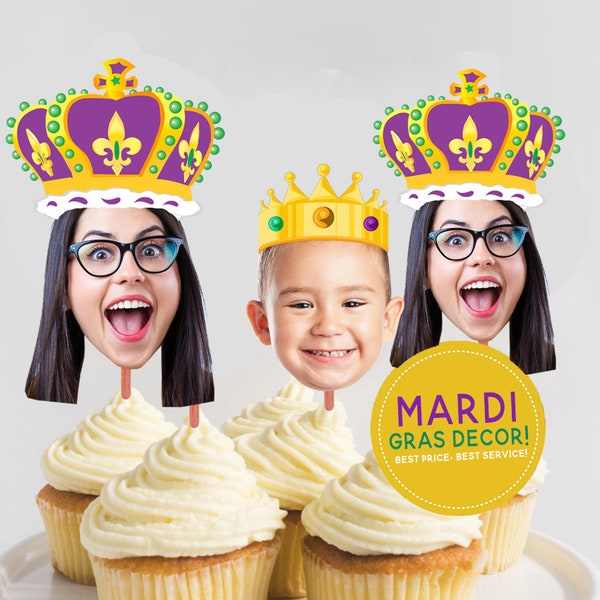 Mardi Gras Decorations, Mardi Gras Cupcake Toppers, Mardi Gras Mask, Photo Cupcake Toppers, Printable Cupcake Toppers, Mardi Gras Party