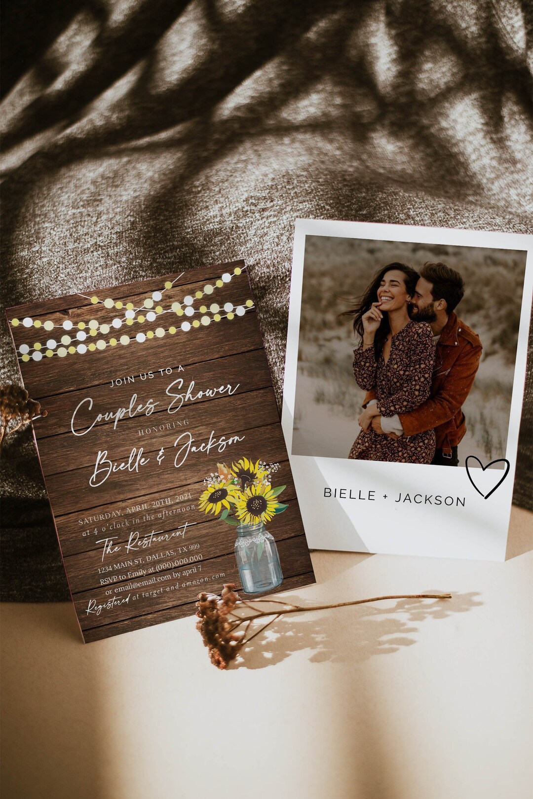 Flyah Rustic Couples Shower Invitation Template, Editable Couples