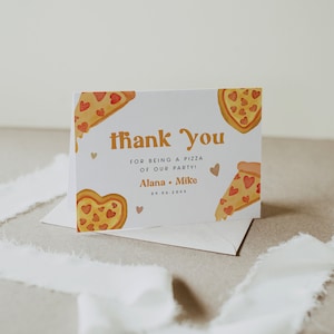 Cartão de agradecimento para chá de bebê Slice Slice, cartões de agradecimento com pizza, festa temática de aniversário com pizza, festa de preparação de pizza, Templett, faça você mesmo, digital