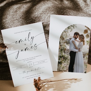 Modern Wedding Invitation Template, Editable Minimalist Wedding Invite, Modern Wedding Invitation, Photo Wedding Invitation Boho | MIA