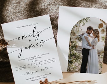 Modern Wedding Invitation Template, Editable Minimalist Wedding Invite, Modern Wedding Invitation, Photo Wedding Invitation Boho | MIA