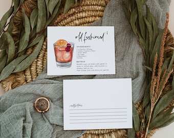 Old Fashioned Cocktail with Recipe, Cocktails Mixed Drinks Wall Art, Hand Drawn Cocktails, Cocktail Print, Cocktail Recipe Card Template