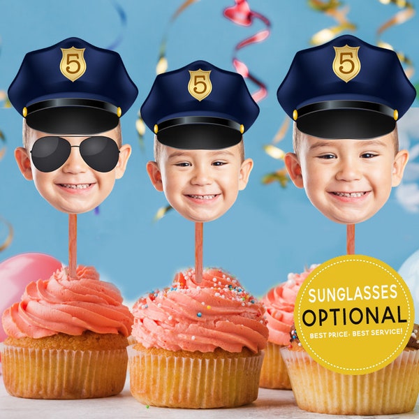 Topper cupcake della polizia, toppers cupcake con foto, toppers cupcake STAMPABILI, toppers cupcake con foto, tema compleanno polizia, cappello della polizia