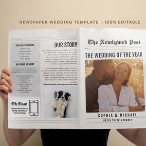 Newspaper Wedding Program, Wedding Program Timeline Printable, Magazine Template, Wedding Folded Program, Infographic Wedding Template,