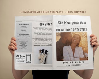 Newspaper Wedding Program, Wedding Program Timeline Printable, Magazine Template, Wedding Folded Program, Infographic Wedding Template,