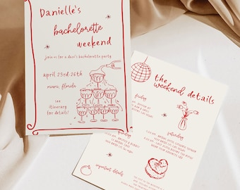 Printable Hand Drawn Illustrations Bachelorette Invite Hens Party Invitation Handwritten Wavy Hen Do Invite Bachelorette Weekend Itinerary