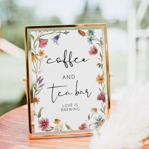 MARTHA | Wildflower Tea Bar Sign Printable, Floral Coffee and Tea Bar Sign Editable, Wildflower Party Signs, Wildflower Bridal Shower Signs