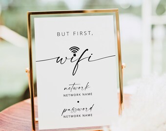 Znak hasła WiFi do druku, edytowalny szablon znaku WiFi, znak hasła WiFi, znak Airbnb, drukowany znak WiFi, znak internetowy w pokoju gościnnym
