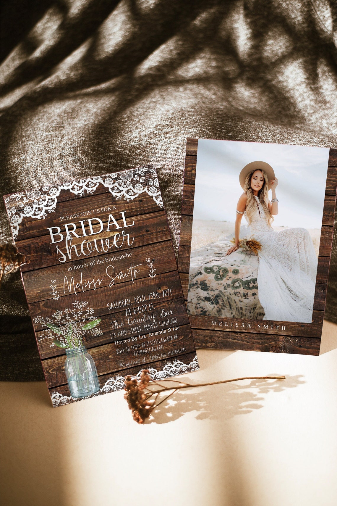 Rustic Bridal Shower Invitation Printable Baby's Breath image 1