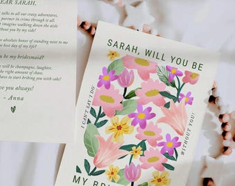 Floral Bridesmaid Proposal Card, Will You Be My Bridesmaid Card, Spring Summer Love in bloom Bridesmaid Cards, Maid Of Honor Proposal Card
