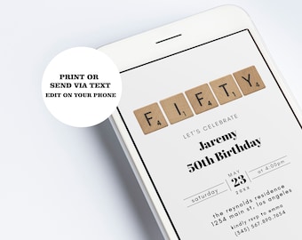 Plantilla de invitación de cumpleaños número 50, Texto para invitación de cumpleaños número 50, Invitación moderna de cumpleaños número 50 para hombres, Invitación divertida para fiesta de cumpleaños número 50
