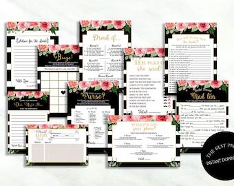 Modern Bridal Shower Games Instant Download Printable, editable Bridal Shower Games, Floral Bridal Shower Games Package, Bridal Shower Games