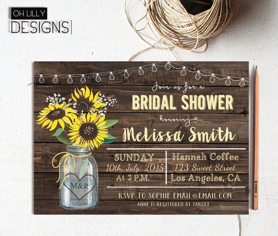 Sunflower Bridal Shower Invitation Mason Jar Bridal Shower Etsy