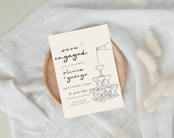 We're Engaged Celebration Party Invite, Hand Draw Engagement Party Invitation Template, Scribble Illustrations Engagement Invite, Trendy