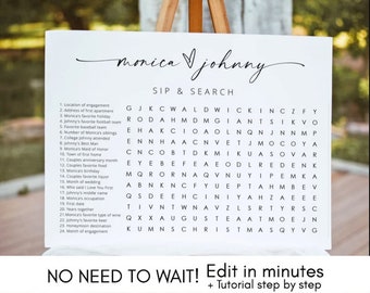 Custom Wedding Word Search Game, Wedding Personalized Bridal Shower Puzzle Game, Modern Wedding Games Ice Breaker for Guests, Printable DIY