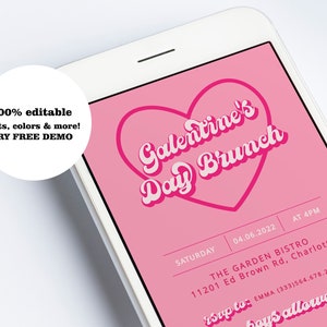 May include: A pink and white digital invitation for a Galentine's Day Brunch on Saturday, June 4th, 2022 at 4 PM. The invitation includes the location, "THE GARDEN BISTRO, 11201 Ed Brown Rd, Charlotte", and the RSVP information, "rsvp to: EMMA (333)564.678.2235". The invitation also includes the text "boys allowed!"