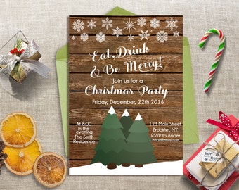 Christmas Party Invitation, Christmas Invitation Printable, Rustic Christmas Invitation, Holiday Party Invitation, Xmas Party Invitation