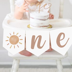 Sunshine High Chair Banner Little Sunshine Girl 1st First Birthday First Trip Around the Sun ONE Sunshine Party Decor Printable, 1st Banner