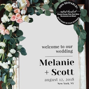 Welcome to Our Wedding Sign Printable Template, Modern Wedding Sign ...