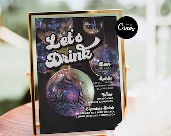 Retro Groovy Bar Sign Template, Disco Birthday Bar Sign Editable, Retro Bar Menu Template, Let's Groovy Birthday Decor, Groovy The Bar DIY