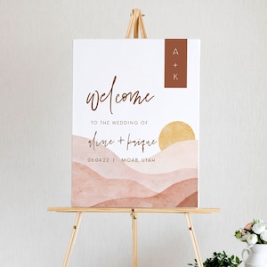 DEAH | Desert Wedding Welcome Sign Printable, Bohemian Autumn Wedding Poster, Terracotta Wedding Welcome Poster, Minimalist Welcome Sign