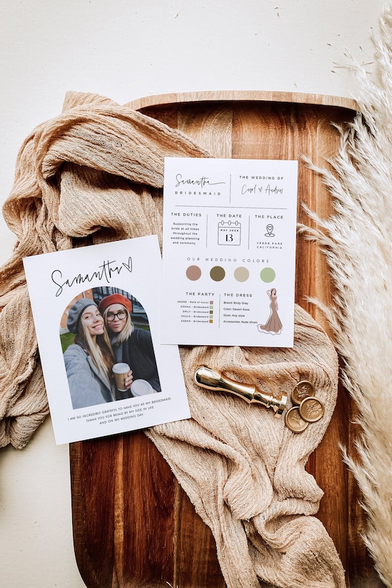 ELLIA | Bridesmaid Info Card Front & Back, Bridal Party Info Card, Modern Wedding Info Card, Maid Of Honor Infographic, Wedding Infographic