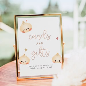 Dumpling Geburtstagskarten und Geschenke zum Ausdrucken, Dumpling Geburtstag Bao Decor, Dim Sun Baby Shower Decor, ein kleines Dumpling Schild