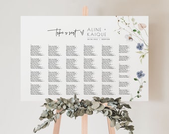 Dahlia | Minimalist Wedding Seating Chart Template, Floral Wedding Seating Chart, Wildflower Wedding, Alphabetical Seating Chart