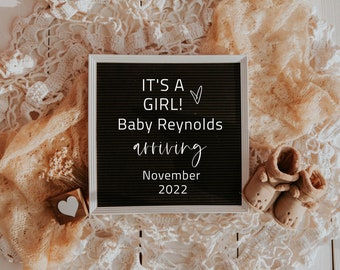 MILENA | Baby Girl Announcement for Social Media, Digital Pregnancy Announcement, It's a girl Gender Reveal, Baby Letterboard Instagram