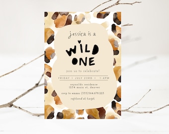 Wild One Girl 1st Birthday Invitation, She's a Wild One Birthday Invite, Wild One Leopard Birthday, Leopard Print Jungle Wild One 1st DIY