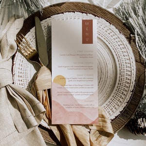 DEAH | Wüste Hochzeit Menü Vorlage, Moderne Hochzeitsmenü, minimalistische Hochzeitsmenüschablone, Boho Hochzeitsmenü, editierbare Menüvorlage, DIY