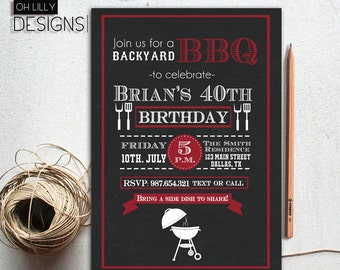 BBQ Birthday Invitation Printable, Adult Birthday Invitation, BBQ Invitation, 50th Invitation, BBQ Summer Party, Printable Adult Invite