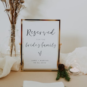 JILL | Modern Set of Reserved Wedding Table Signs for the Bride and Groom's Families, Printable Editable Reserved Table Wedding Sign Set