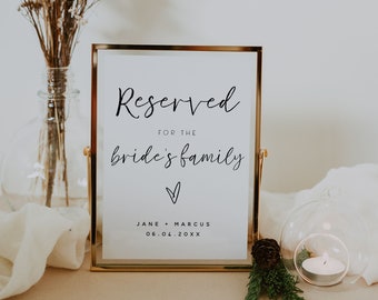 JILL | Modern Set of Reserved Wedding Table Signs for the Bride and Groom's Families, Printable Editable Reserved Table Wedding Sign Set