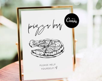 Letrero de pizzería para boda, imprimible, para boda, para mesa de aperitivos, editable