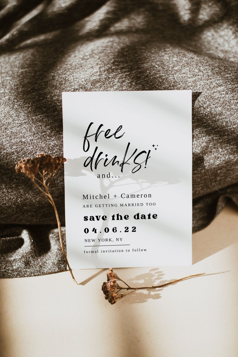 Free Drinks Save the Date Template Modern Save the Date | Etsy