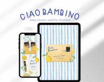 Italian Ciao Bambino Lemon Baby Shower Bundle Invitation Website editable Canva all-in-one template