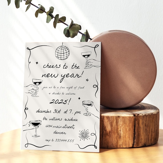 New Years Eve Party Hand Drawn Invitation, NYE Digital Invite, New Years Invitation, Handdrawn Happy New Year Invite, New Year Celebration