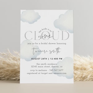 Bride Is On Cloud Nine Bridal Shower Invitation, Cloud 9 Bridal Shower Invitation, On Cloud Nine Bridal Shower Invitation, Editable Template